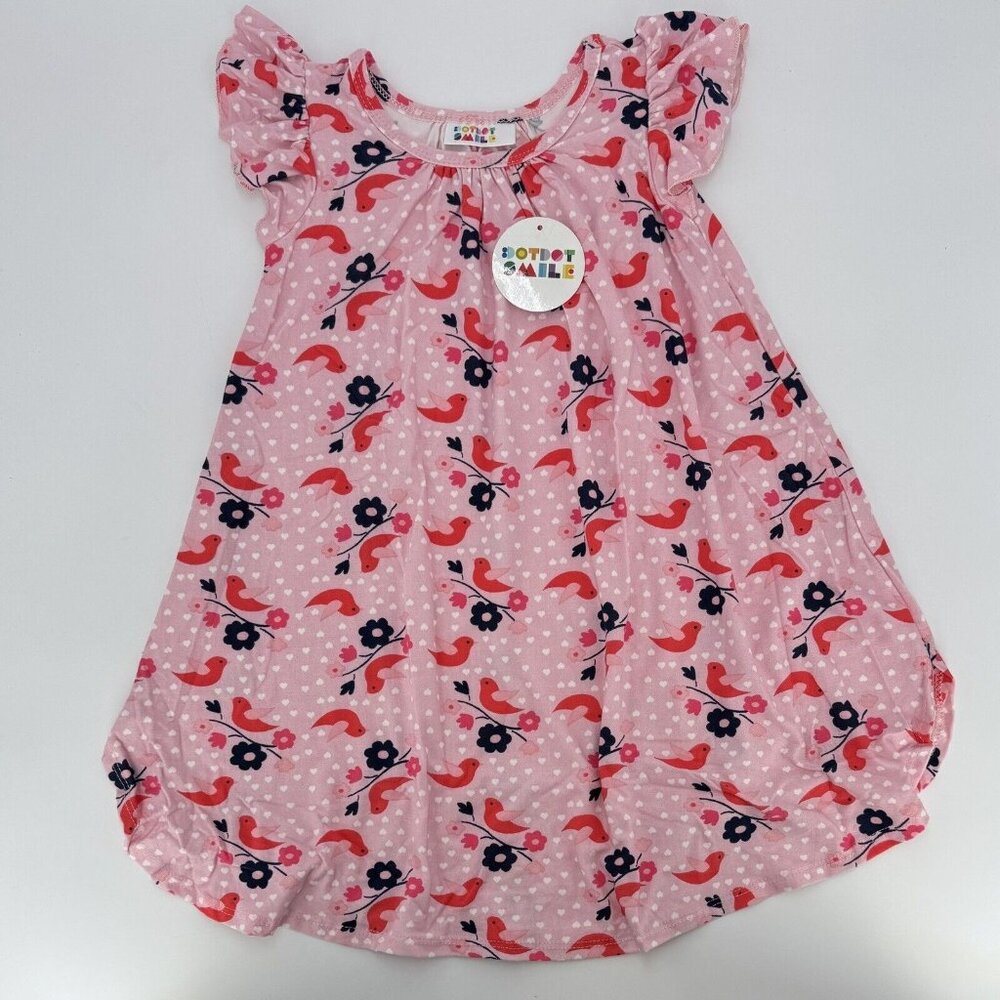 Dot Dot Smile Girl's Swing Dress 5-6 Pink Birds/Hearts Valentine's Short Sleeve